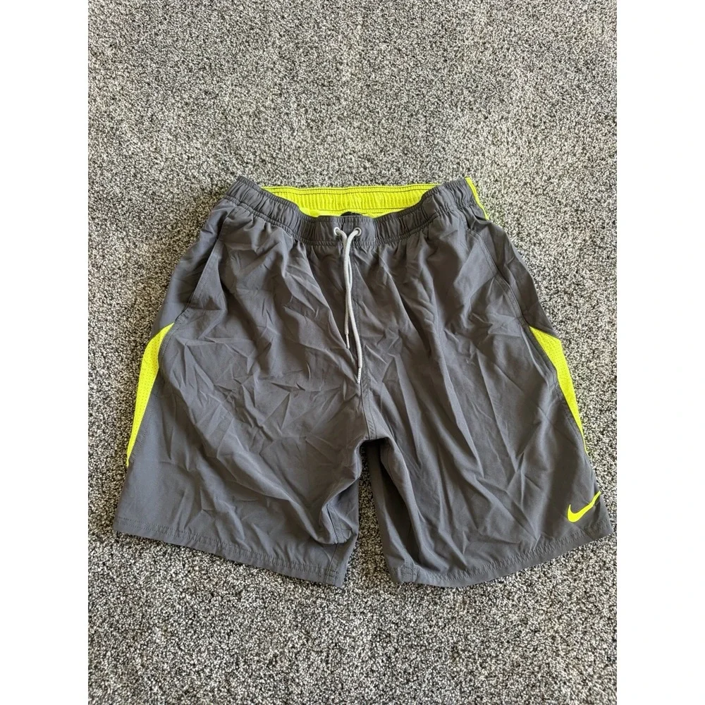 Nike Swim Shorts Mesh Lined Gray‎ Volt Yellow Men's Large